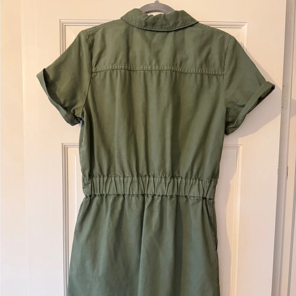 Reimagined by J. Crew Front Zip Chino Utility Dress Cotton Blend Sz 6 Olive - Picture 5 of 8
